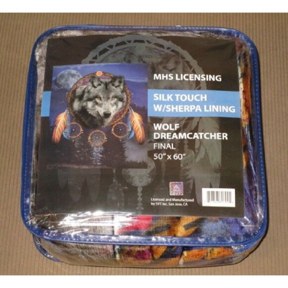 New Purple Wolf Dream Catcher Plush Fleece Throw Gift Blanket Sherpa SOFT Wolves - Picture 5 of 6